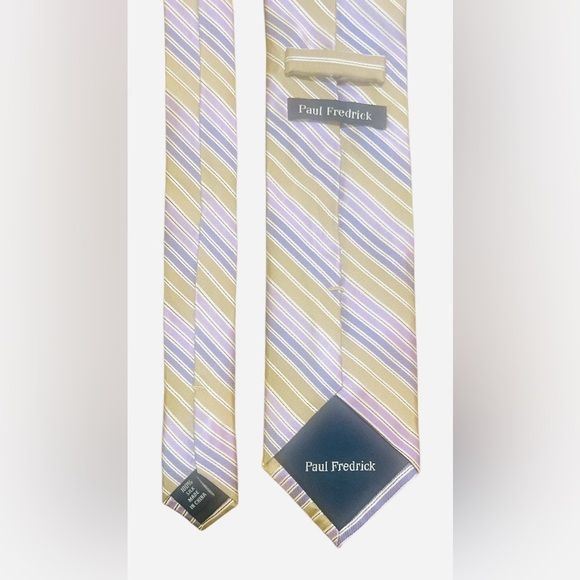 Paul Fredrick Gold and Lavender Striped Tie - Picture 5 of 5